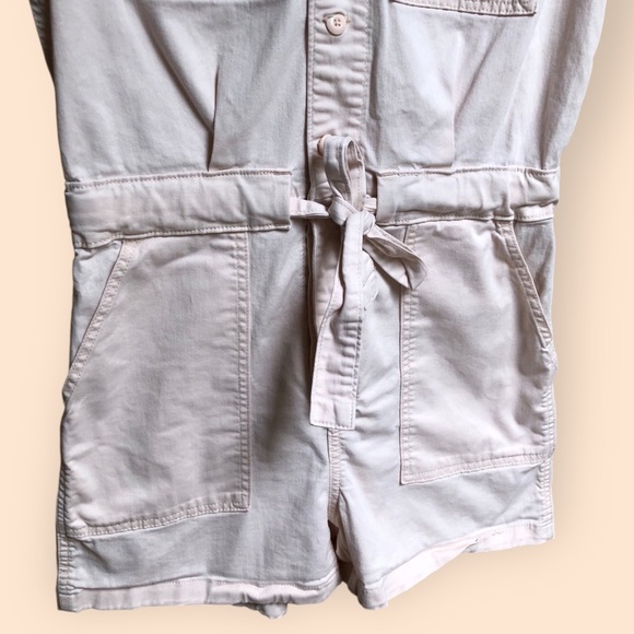 Levi’s Utility Tie Waist Romper Shorts One Piece Light Pink Button Front Women M - Picture 7 of 16